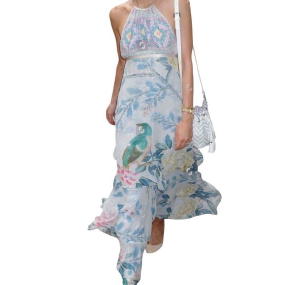 Matthew Williamson Iconic  Runaway Silk Layered Empire Waist Gown Size Small - Picture 7 of 16